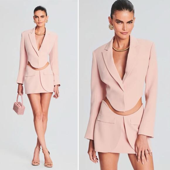 RETROFETE Amaka Mini Skirt Dusty Peach Stretch Inverted Pleat Pockets Small NEW - Picture 1 of 11